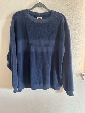 Vintage Harley Davidson Made In USA Fuzzy Embroidered Crewneck Sweatshirt Size L